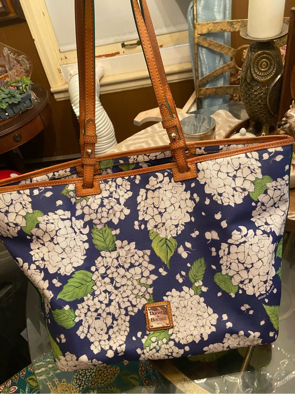 Authentic Dooney& Bourke Hydrangea Coated Canvas Tote